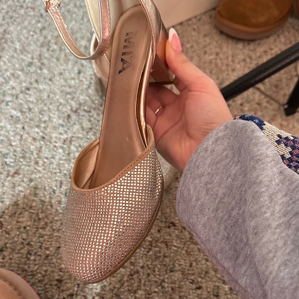 MIA Shimmering Gold Ankle Strap Heels